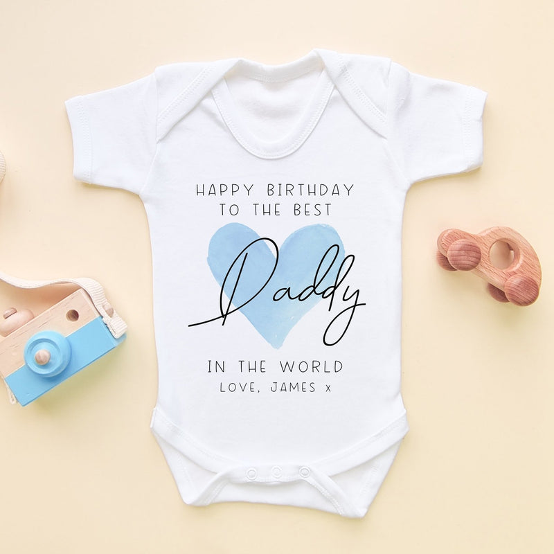 Happy Birthday Daddy Blue Heart Personalised Baby Bodysuit - Little Lili Store (8315524219160)