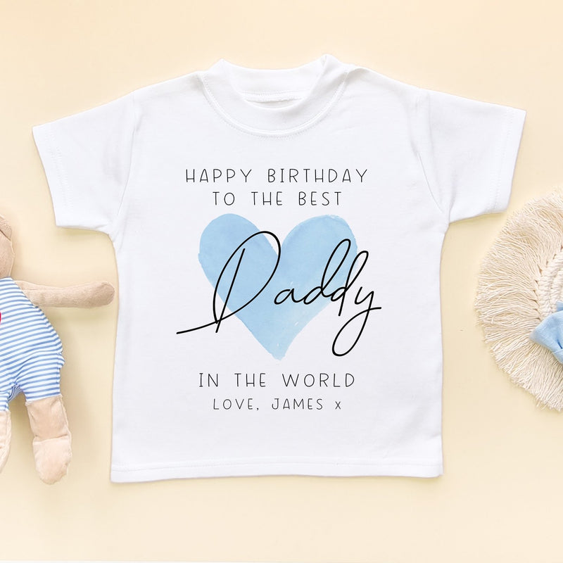 Happy Birthday Daddy Blue Heart Personalised Toddler & Kids T Shirt - Little Lili Store (8315525333272)