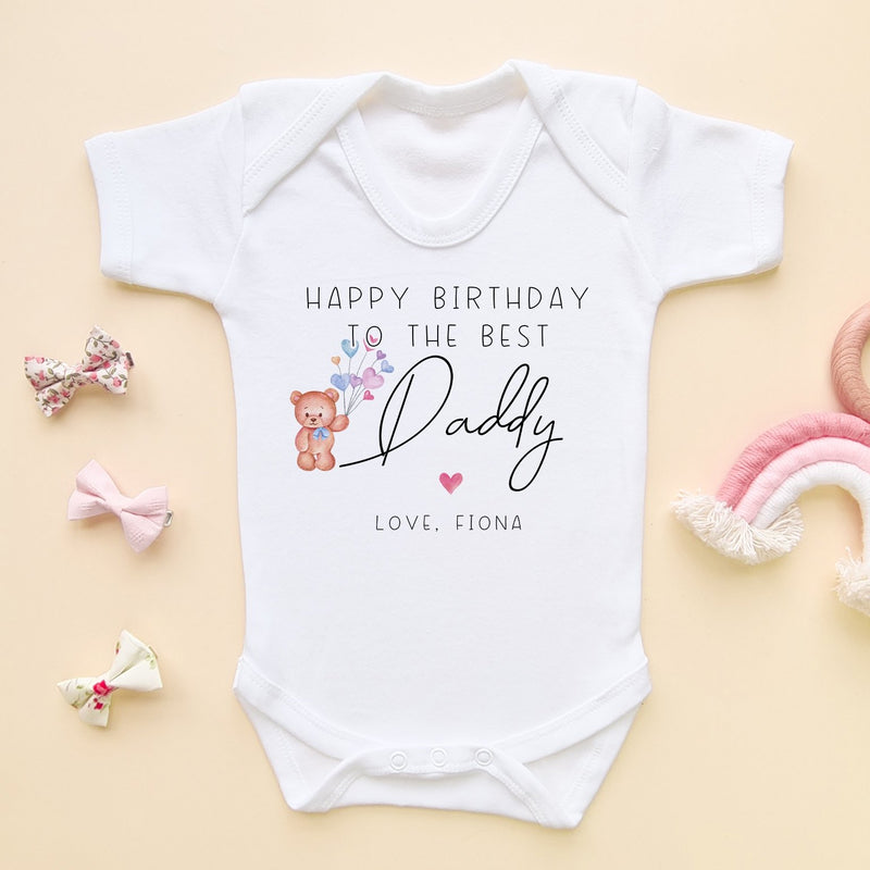 Happy Birthday Daddy Teddy Bear Personalised Baby Bodysuit - Little Lili Store (8315329315096)
