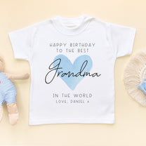 Personalised Happy Birthday Grandma Blue Heart T-Shirt for Kids