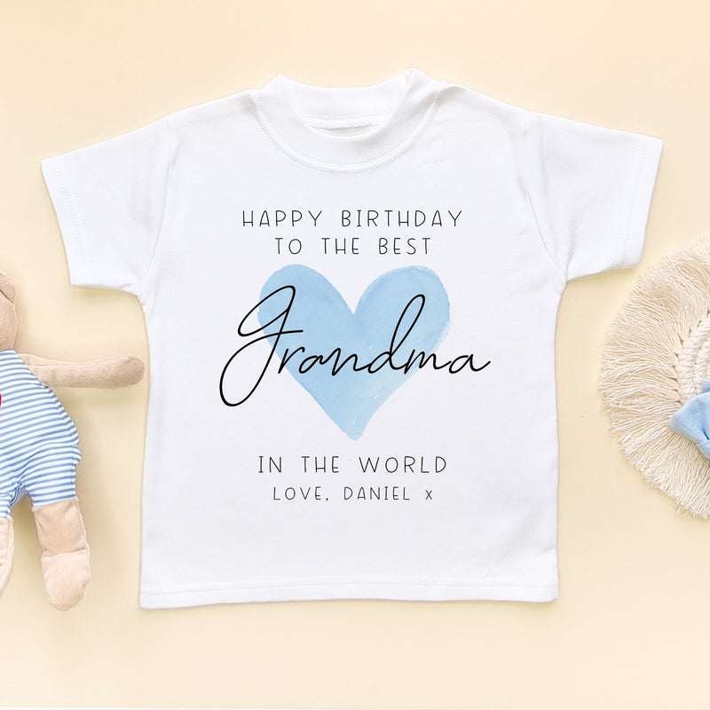 Happy Birthday Grandma Blue Heart Personalised Toddler & Kids T Shirt - Little Lili Store (8315526414616)