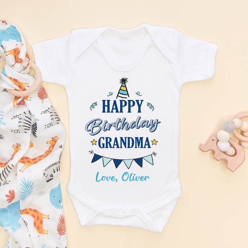 Happy Birthday Grandma (Boy) Personalised Baby Bodysuit - Little Lili Store (6607932031048)