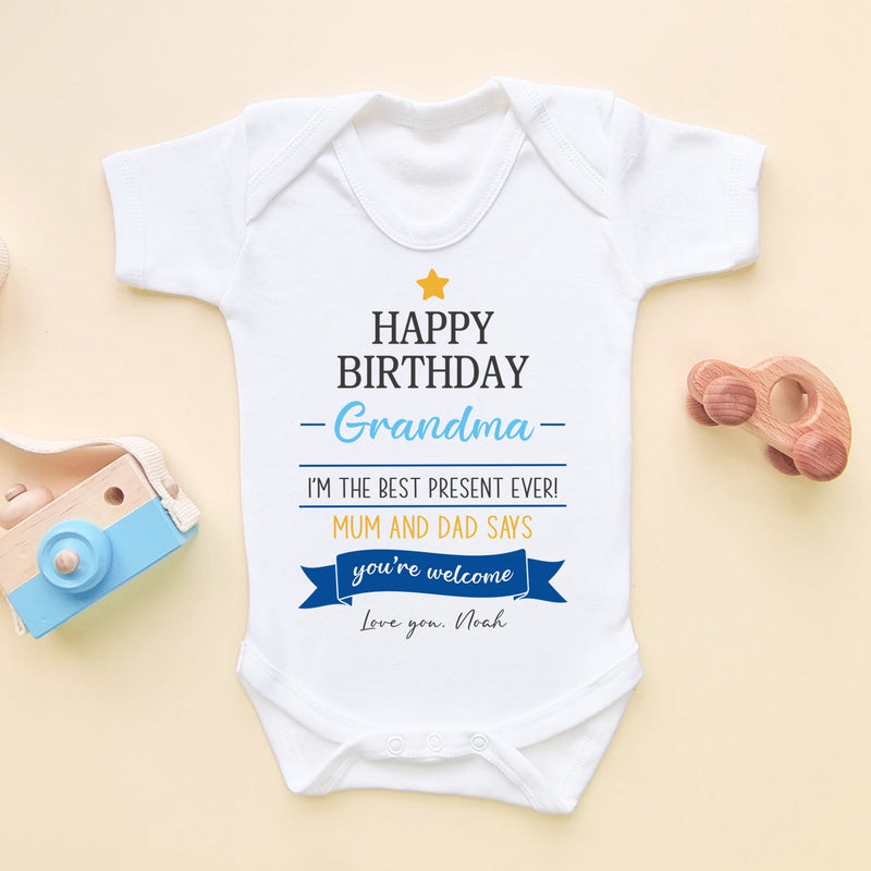 Happy Birthday Grandma Quote (Boy) Personalised Baby Bodysuit - Little Lili Store (6607931605064)
