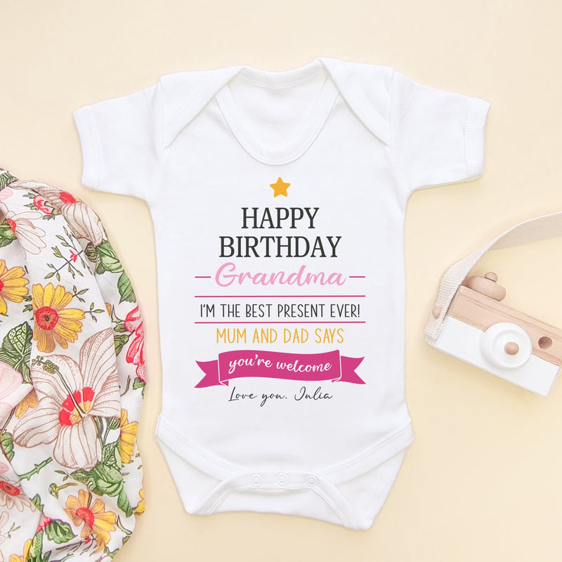 Happy Birthday Grandma Quote (Girl) Personalised Baby Bodysuit - Little Lili Store (6607931506760)