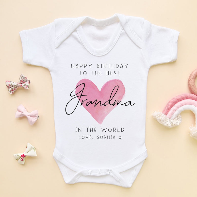 Happy Birthday Grandma Red Heart Personalised Baby Bodysuit - Little Lili Store (8315516944664)