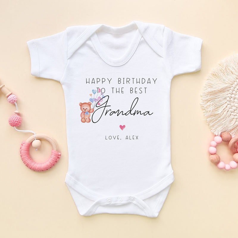 Happy Birthday Grandma Teddy Bear Personalised Baby Bodysuit - Little Lili Store (8315330953496)