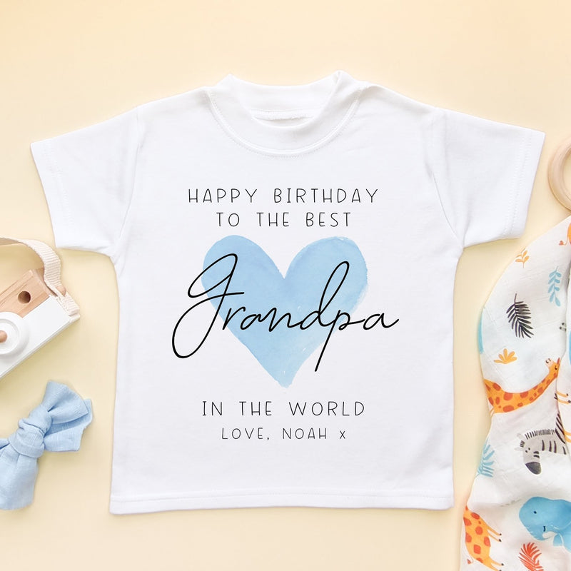 Happy Birthday Grandpa Blue Heart Personalised Toddler & Kids T Shirt - Little Lili Store (8315526054168)
