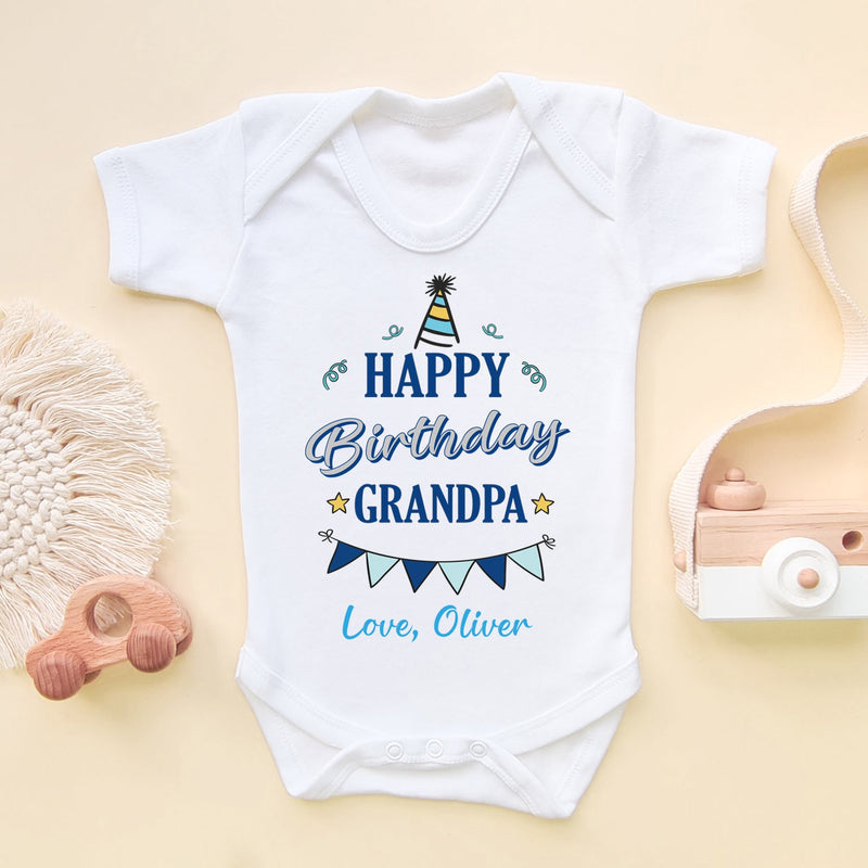 Happy Birthday Grandpa (Boy) Personalised Baby Bodysuit - Little Lili Store (6607931965512)