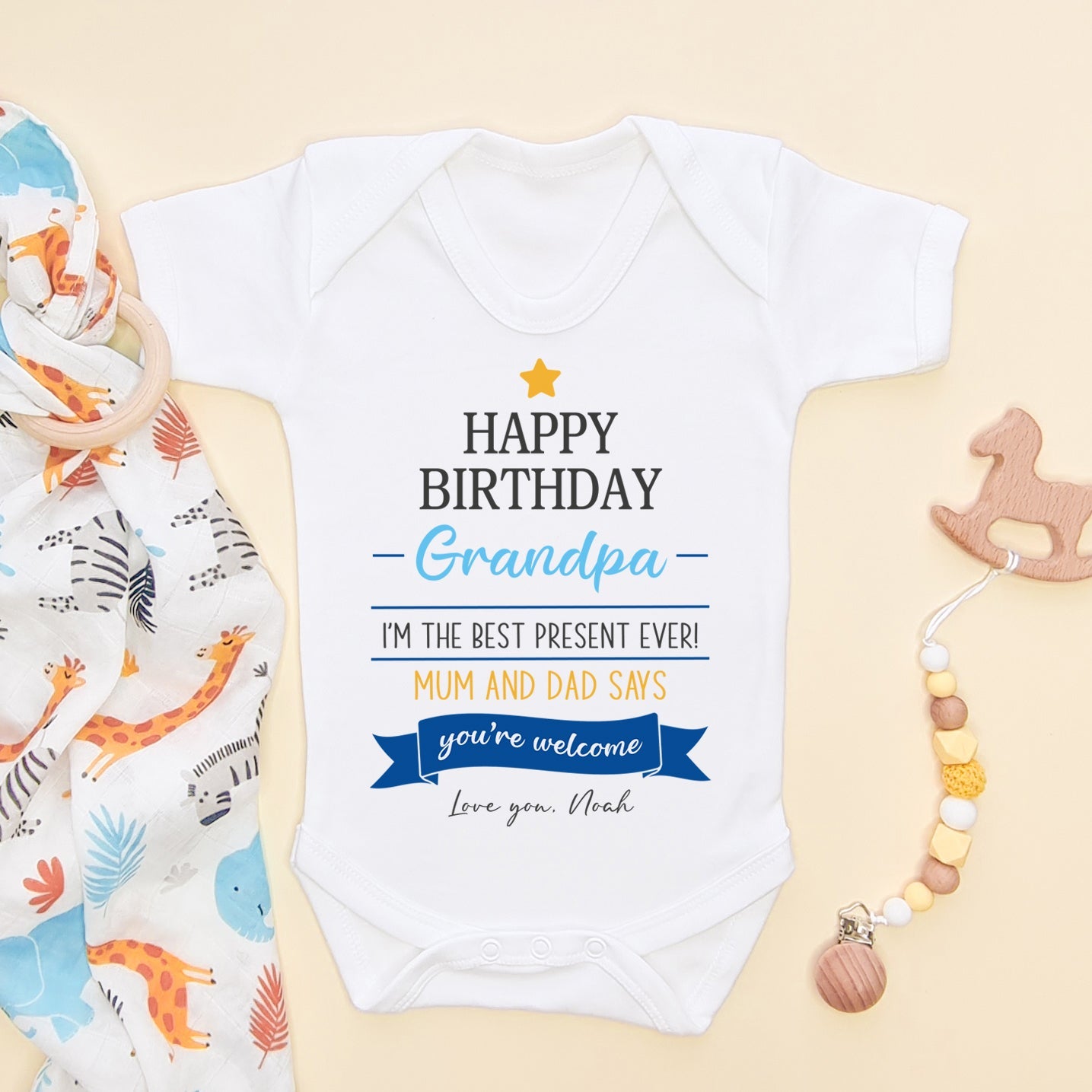 Happy Birthday Grandpa Quote (Boy) Personalised Baby Bodysuit