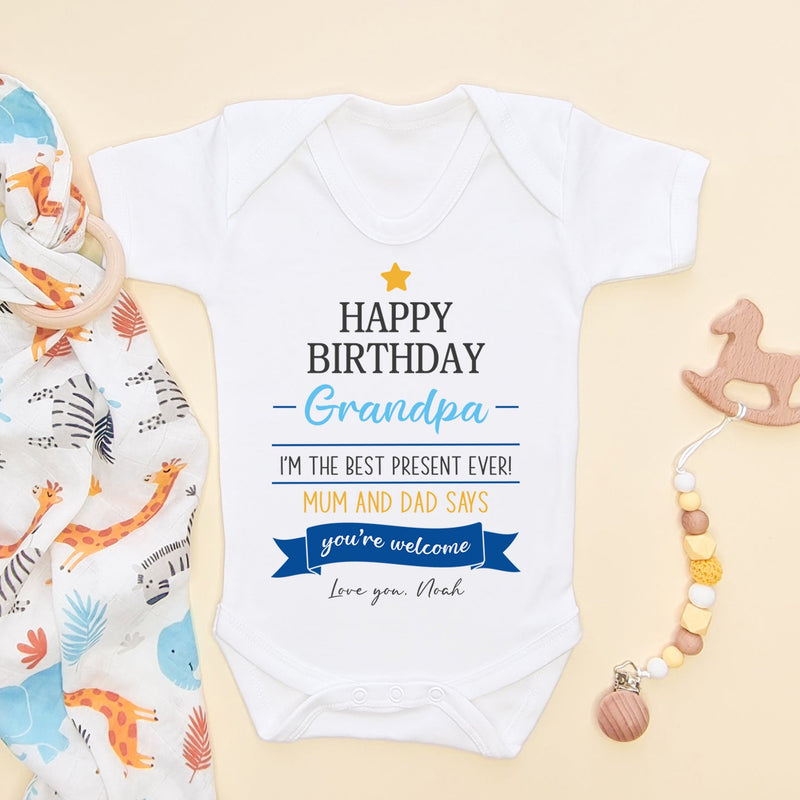 Happy Birthday Grandpa Quote (Boy) Personalised Baby Bodysuit - Little Lili Store (6607931572296)
