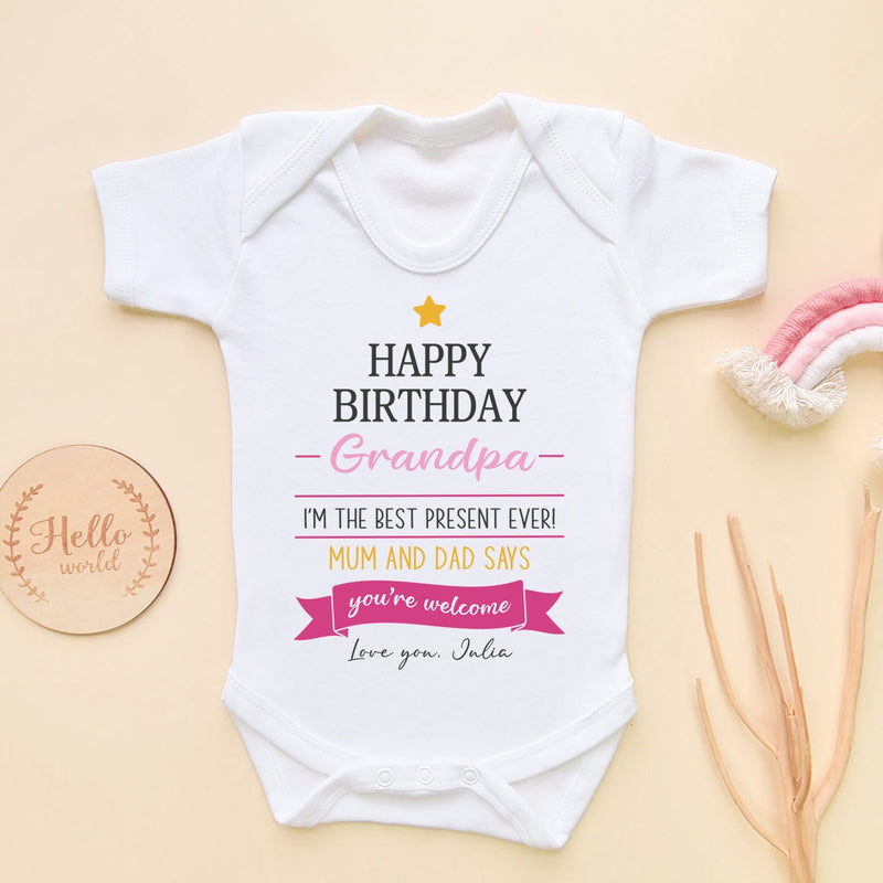 Happy Birthday Grandpa Quote (Girl) Personalised Baby Bodysuit - Little Lili Store (6607931539528)