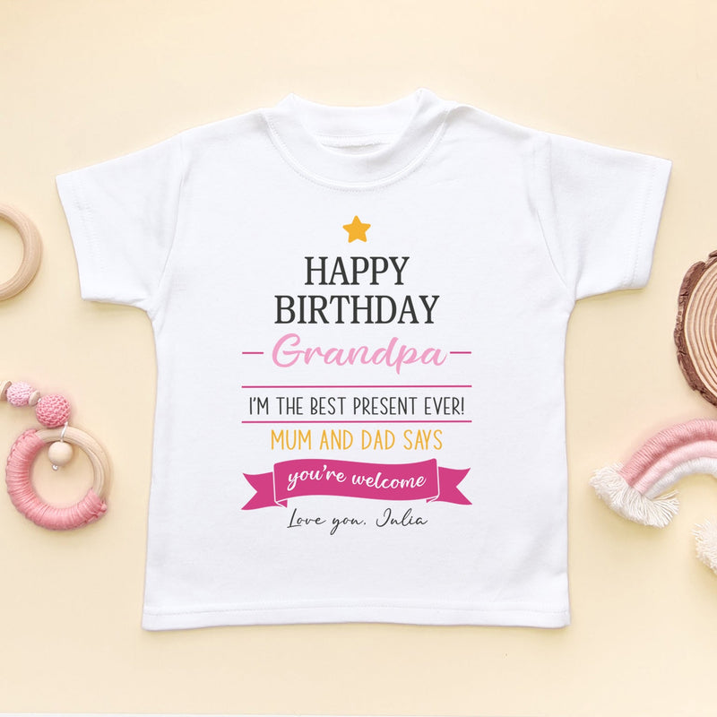 Happy Birthday Grandpa Quote (Girl) Personalised Toddler T Shirt - Little Lili Store (6607933276232)
