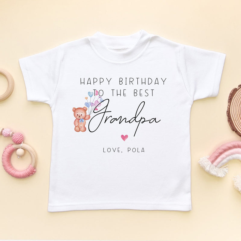 Happy Birthday Grandpa Teddy Bear Personalised Toddler & Kids T Shirt - Little Lili Store (8315332034840)