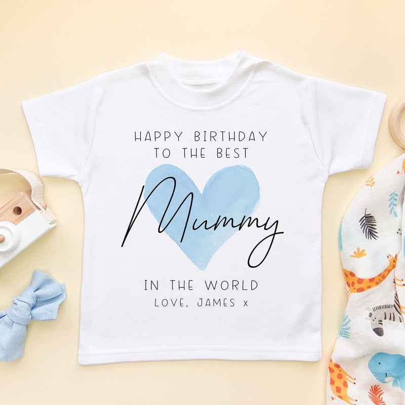 Happy Birthday Mummy Blue Heart Personalised Toddler & Kids T Shirt - Little Lili Store (8315524612376)