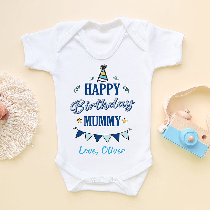 Happy Birthday Mummy (Boy) Personalised Baby Bodysuit - Little Lili Store (6607086616648)