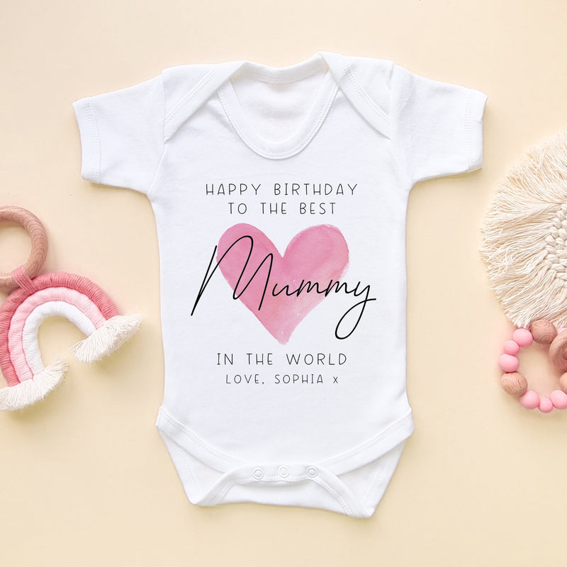 Happy Birthday Mummy Red Heart Personalised Personalised Baby Bodysuit - Little Lili Store (8315516453144)