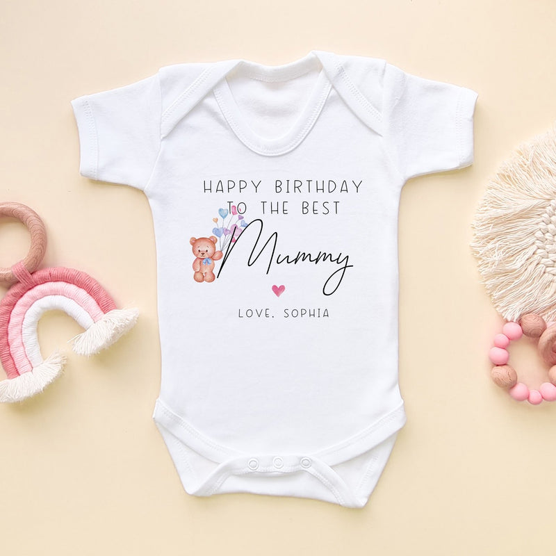 Happy Birthday Mummy Teddy Bear Personalised Baby Bodysuit - Little Lili Store (8315329708312)