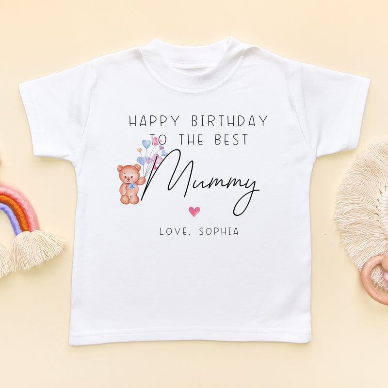 Happy Birthday Mummy Teddy Bear Personalised Toddler & Kids T Shirt - Little Lili Store (8315330298136)