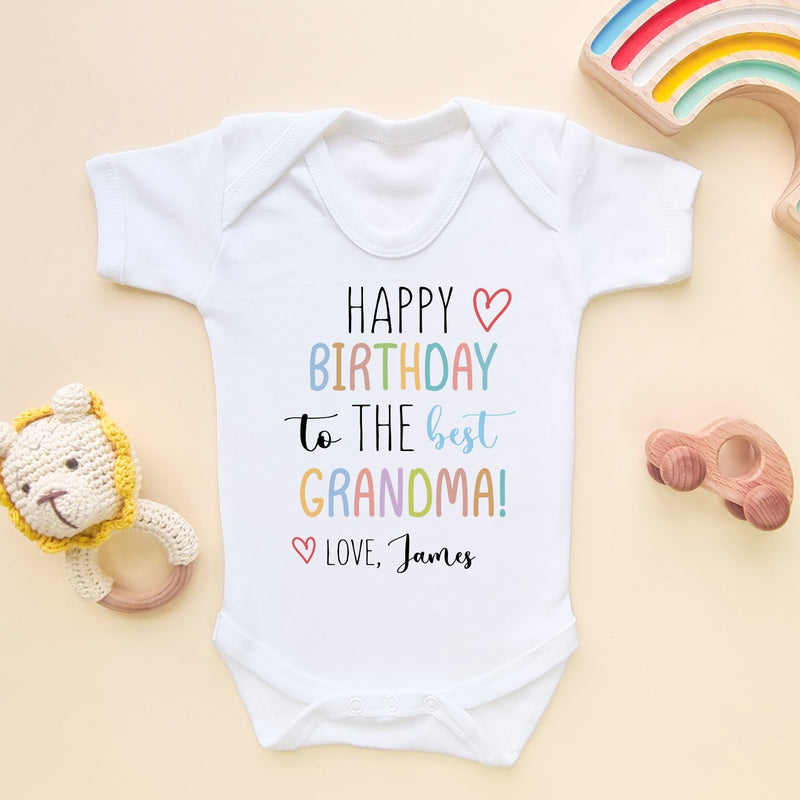 Happy Birthday To The Best Grandma Personalised Baby Bodysuit - Little Lili Store (8308422410520)