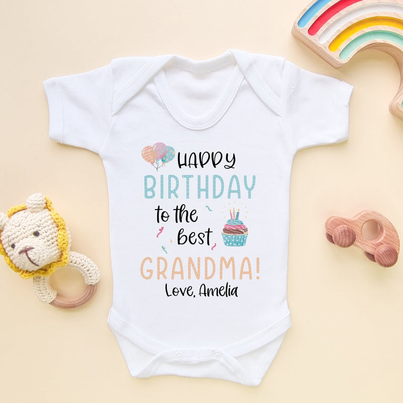 Happy Birthday To The Best Grandma Personalised Gift Baby Bodysuit - Little Lili Store (8315326955800)
