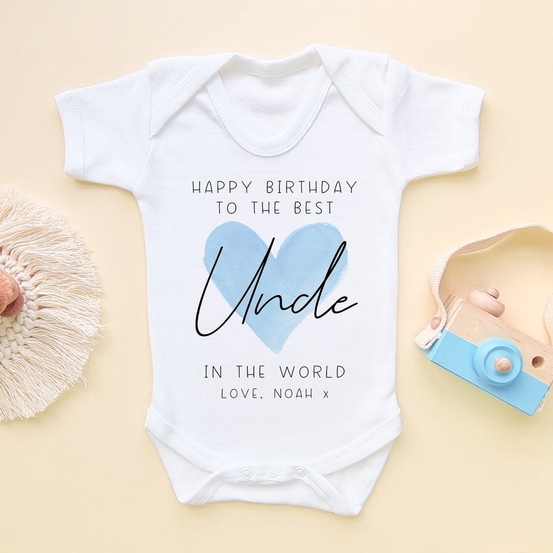 Happy Birthday Uncle Blue Heart Personalised Baby Bodysuit - Little Lili Store (8315538604312)