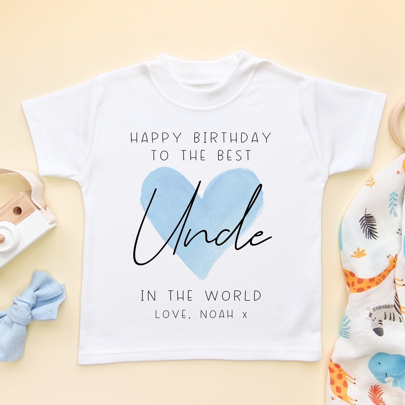 Happy Birthday Uncle Blue Heart Personalised Toddler & Kids T Shirt - Little Lili Store (8315539751192)