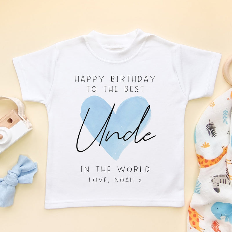Happy Birthday Uncle Blue Heart Personalised Toddler & Kids T Shirt - Little Lili Store (8315539751192)