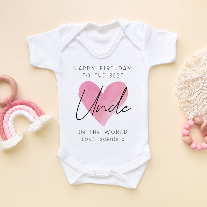 Happy Birthday Uncle Red Heart Personalised Baby Bodysuit - Little Lili Store (8315517829400)
