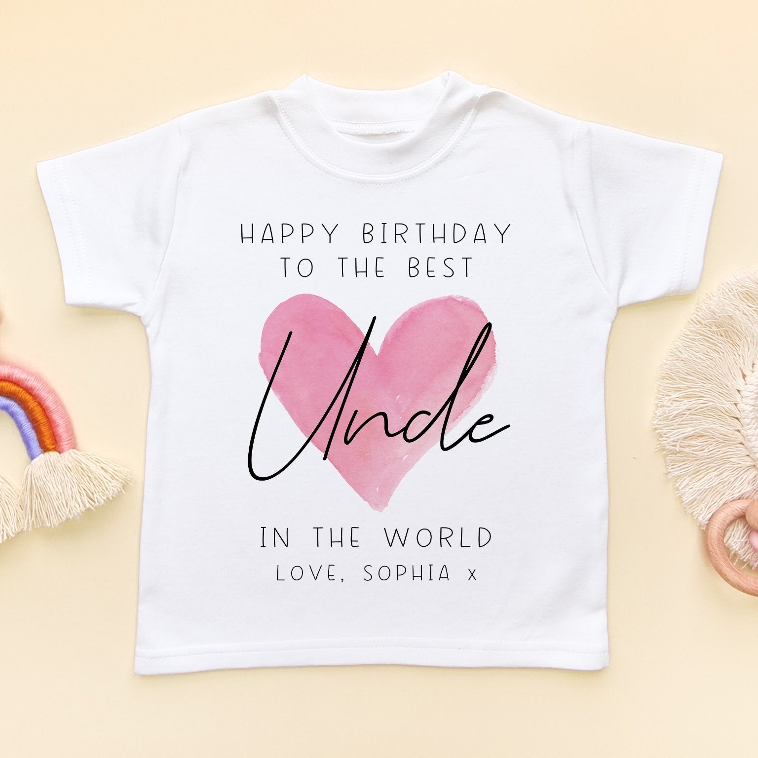 Happy Birthday Uncle Red Heart Personalised Toddler & Kids T Shirt - Little Lili Store (8315517993240)