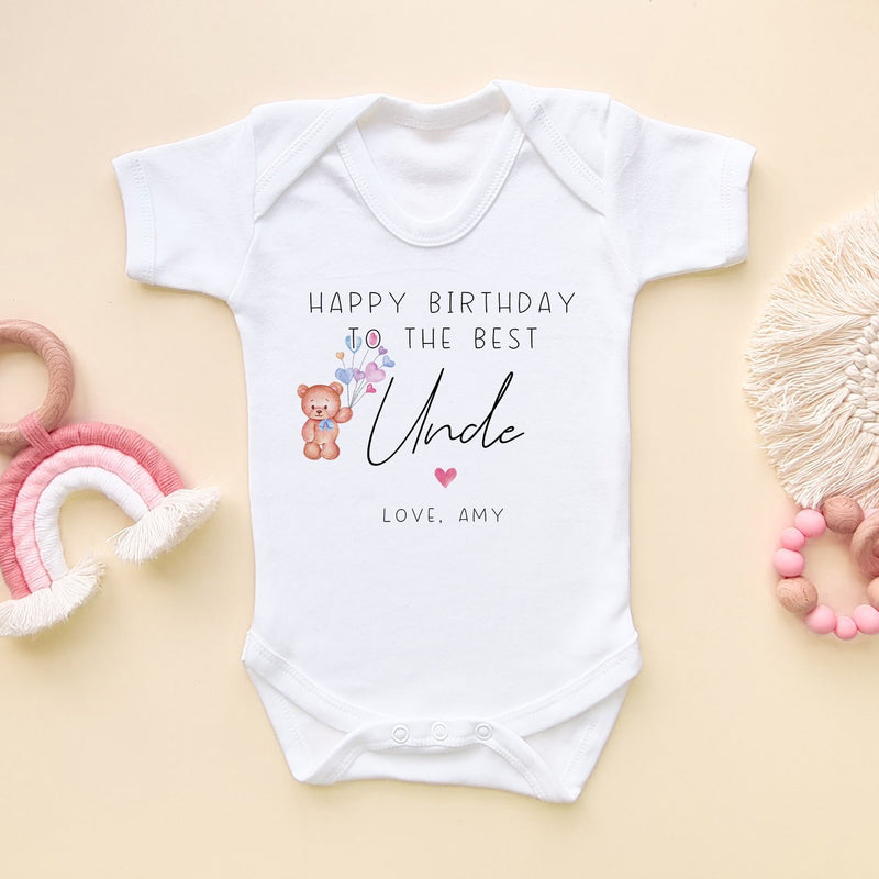 Happy Birthday Uncle Teddy Bear Personalised Baby Bodysuit - Little Lili Store (8315333312792)