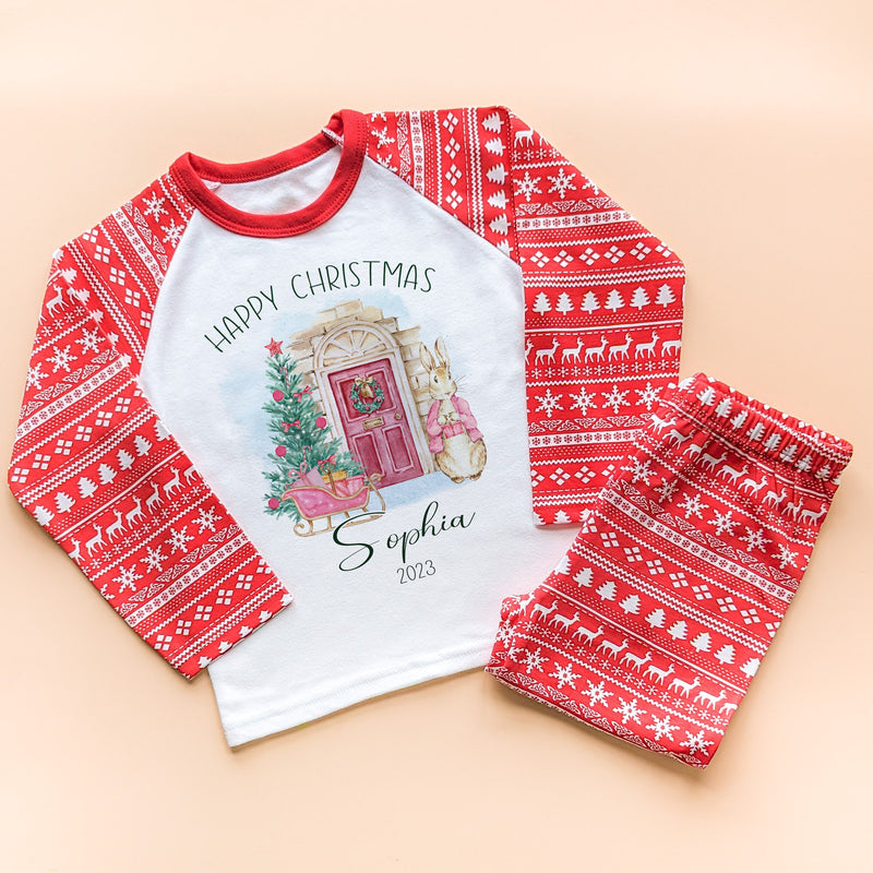 Happy Christmas Peter Rabbit Inspired Personalised Toddler & Kids Pyjamas Set - Little Lili Store (8754518982936)