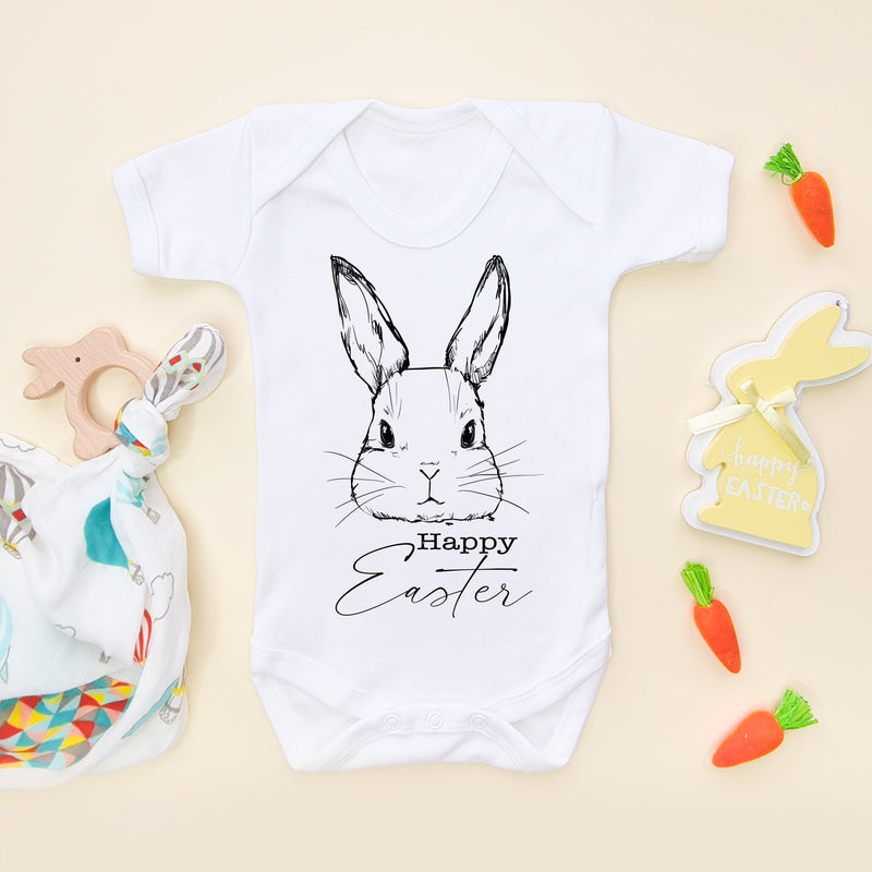 Happy Easter Hand Drawn Bunny Baby Bodysuit - Little Lili Store (5879697244232)