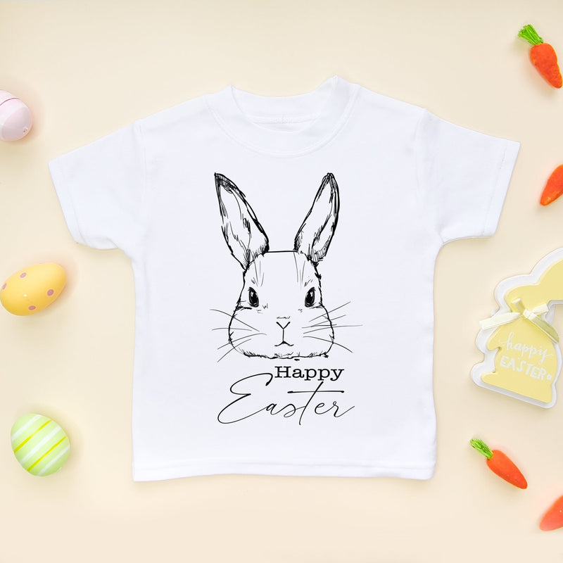 Happy Easter Hand Drawn Bunny T Shirt - Little Lili Store (5879698292808)