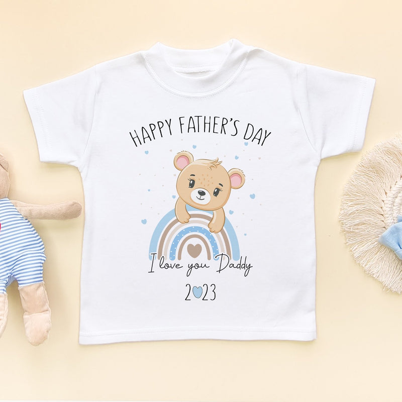 Happy Father's Day 2023 Cute Teddy Rainbow Toddler & Kids T Shirt - Little Lili Store (8204343214360)