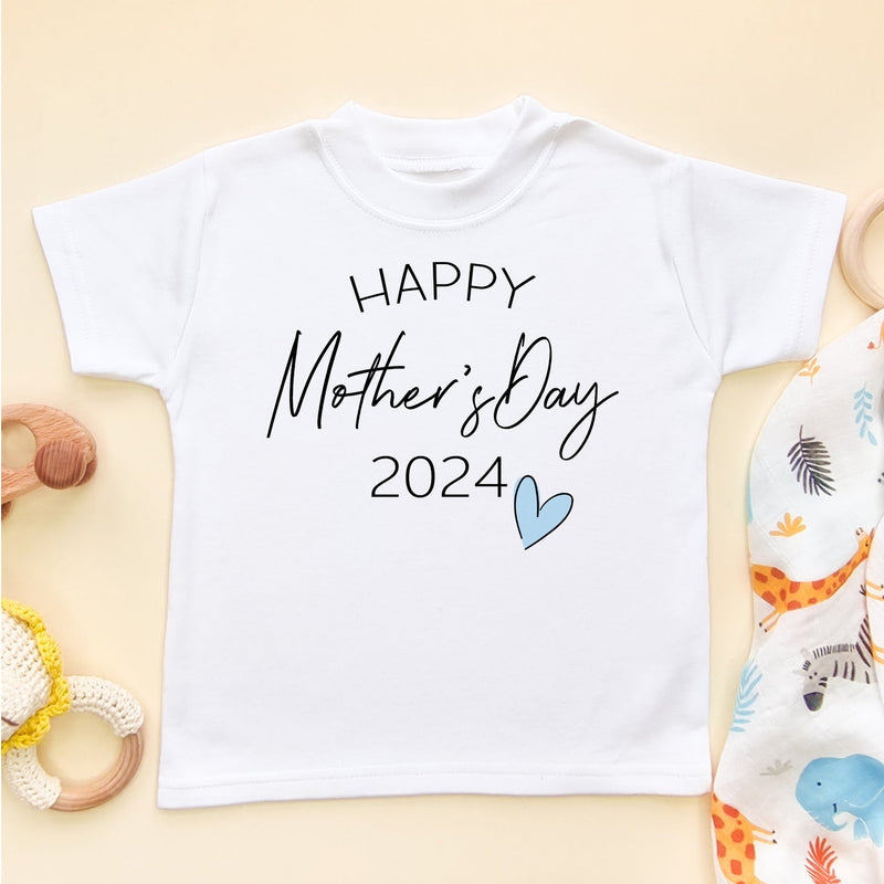 Happy Mother's Day (Blue Heart) Toddler & Kids T Shirt - Little Lili Store (6607271952456)