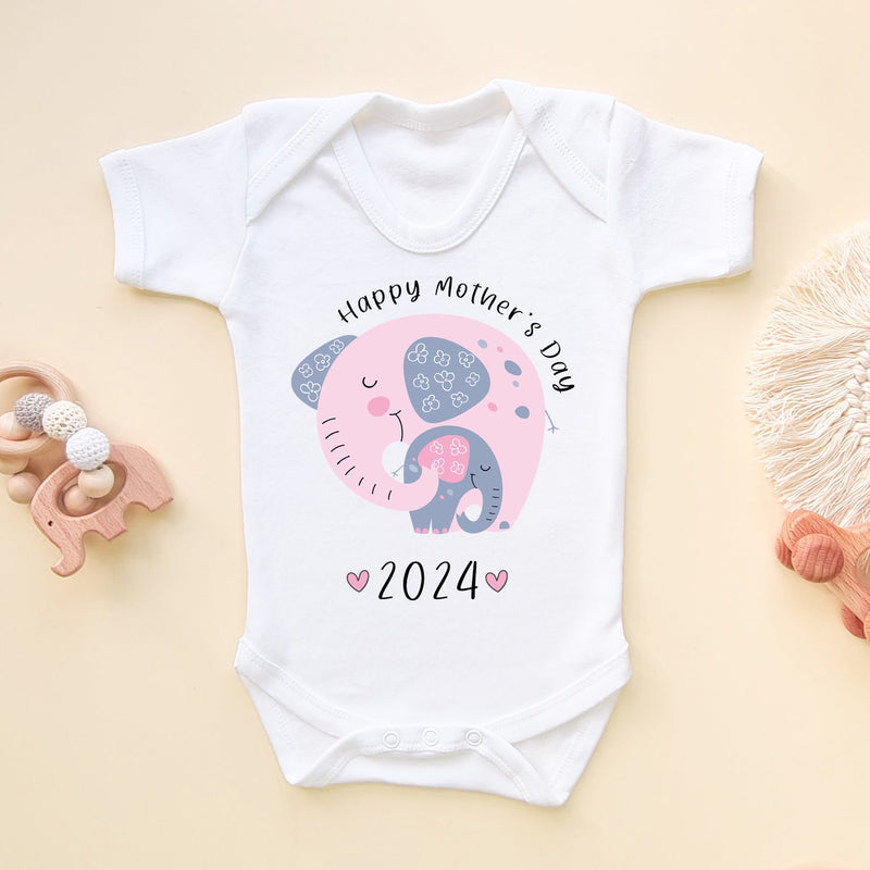 Happy Mother's Day Cute Elephants Baby Bodysuit - Little Lili Store (5878840983624)