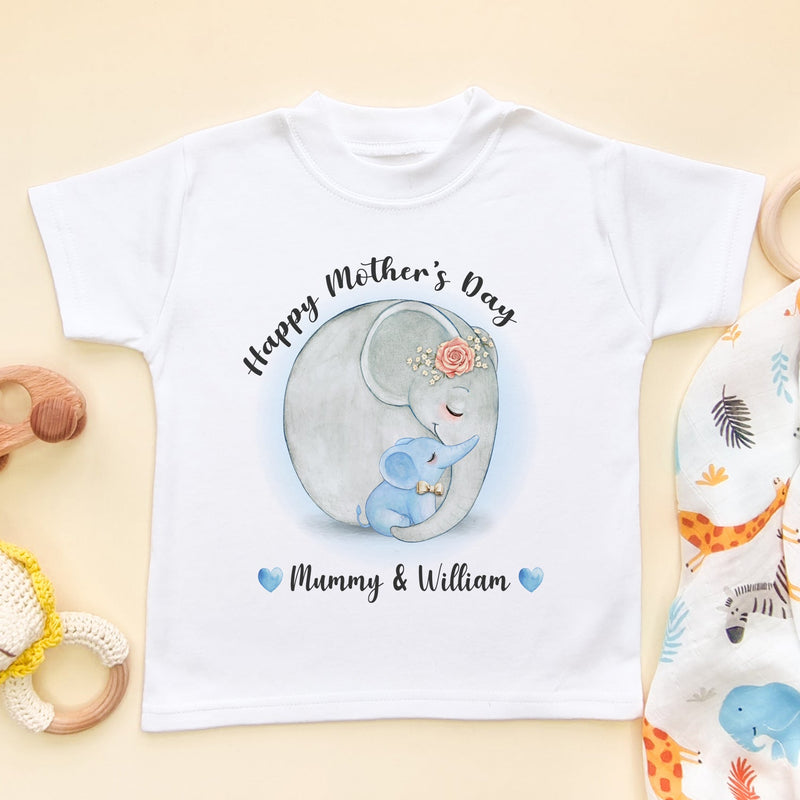 Happy Mother's Day Cute Elephants (Boy) Personalised T Shirt - Little Lili Store (6607272083528)