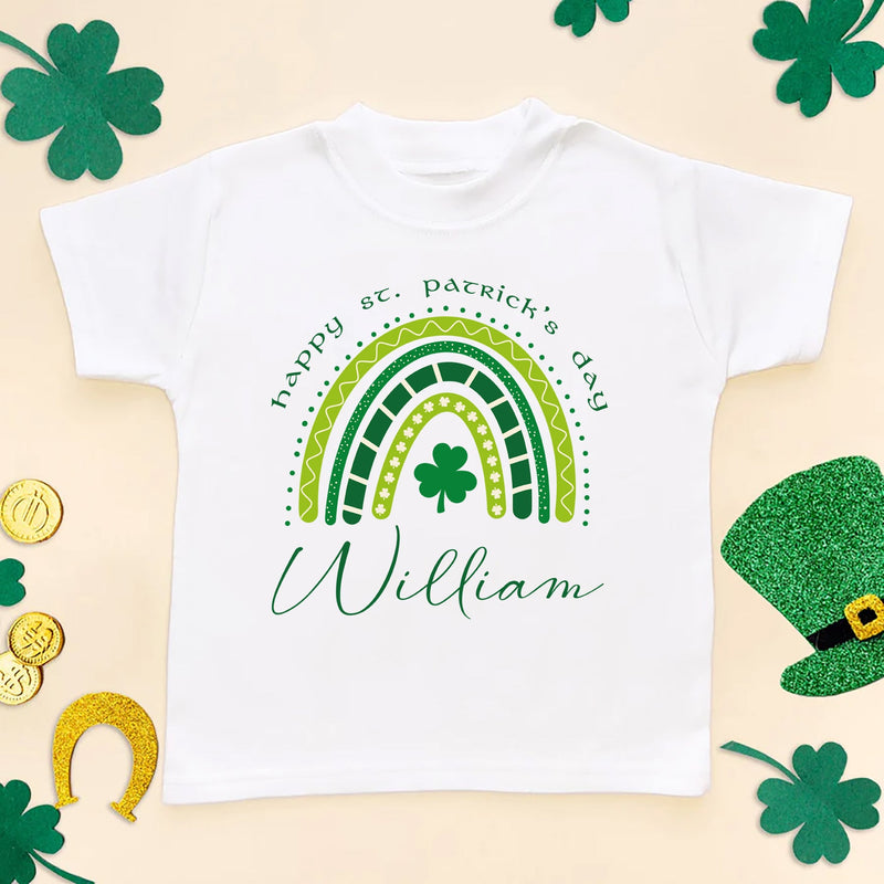 Happy St Patrick's Day Rainbow Personalised Toddler & Kids T Shirt - Little Lili Store (6609575968840)