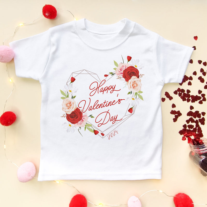 Happy Valentine's Day Roses Heart Toddler & Kids T Shirt - Little Lili Store (6605044285512)