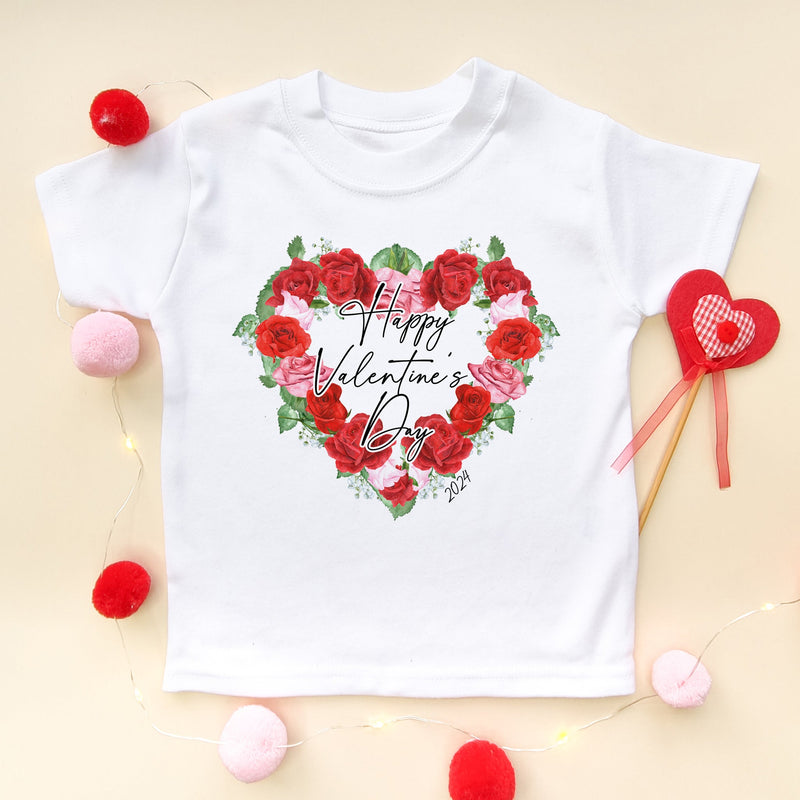 Happy Valentine's Day Roses Heart Toddler T Shirt - Little Lili Store (6605044121672)