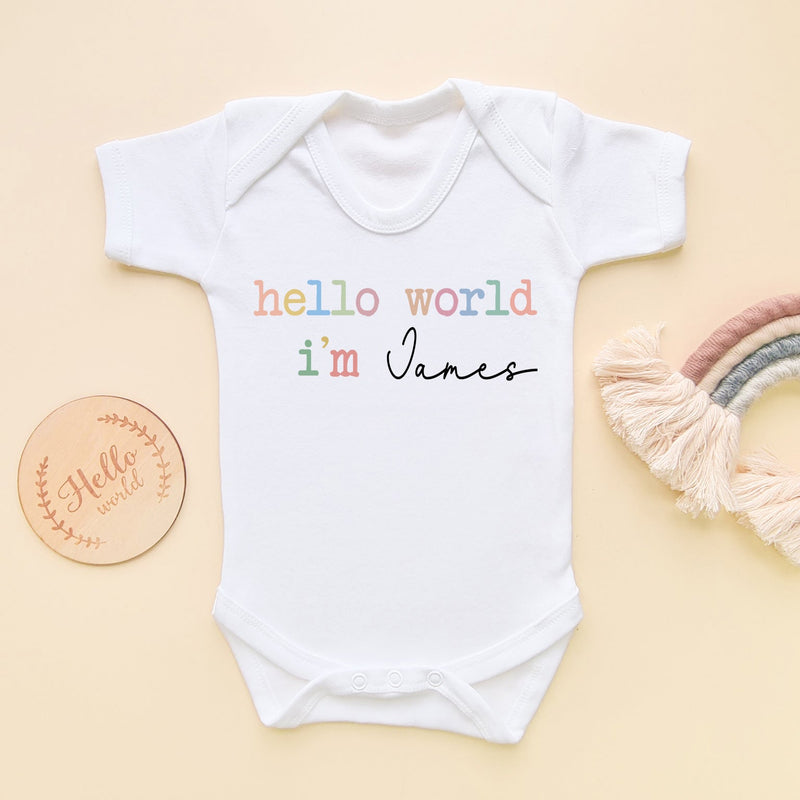 Hello World Boy Personalised Baby Announcement Baby Bodysuit - Little Lili Store (6609760092232)