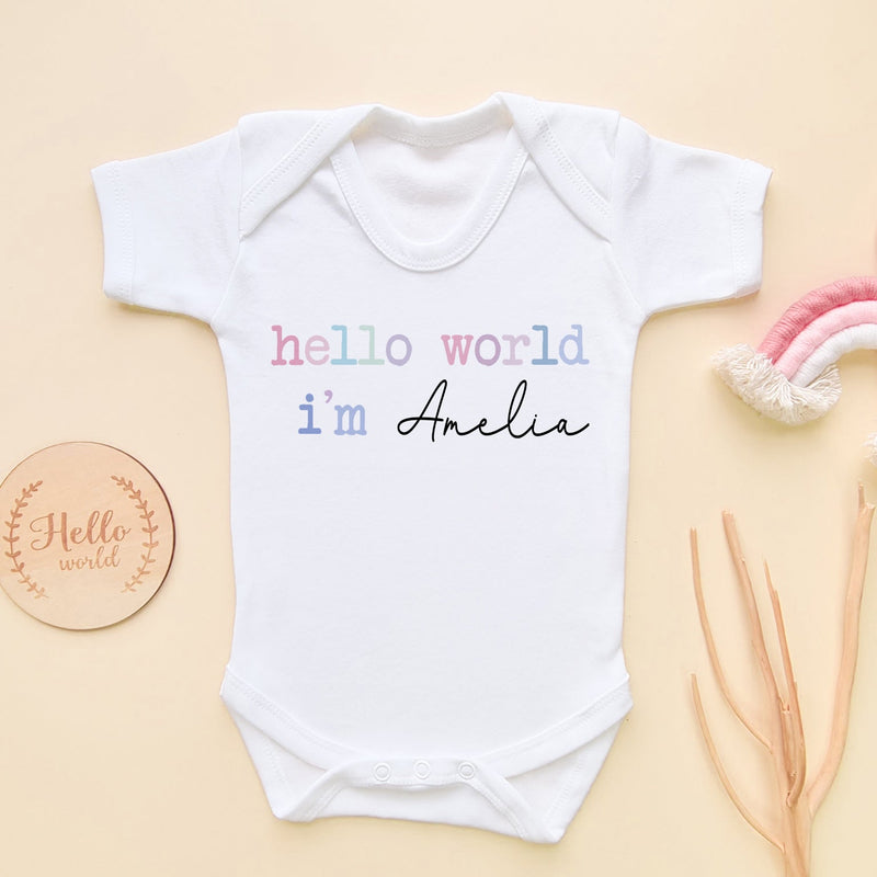 Hello World Girl Personalised Baby Announcement Baby Bodysuit - Little Lili Store (6609760059464)