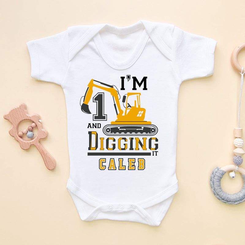 I'm 1 And Digging It Personalised Builder/Construction Birthday Baby Bodysuit - Little Lili Store (8640356974872)
