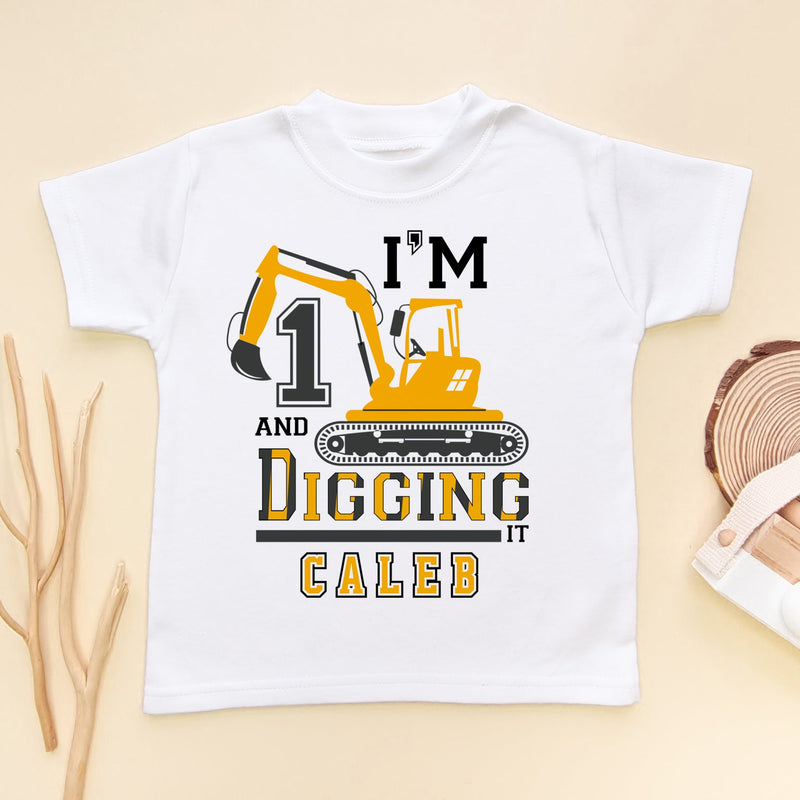 I'm 1 And Digging It Personalised Builder/Construction Birthday Kids & Toddler T Shirt - Little Lili Store (8640358514968)