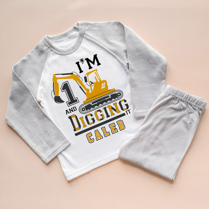 I'm 1 And Digging It Personalised Builder/Construction Birthday Pyjamas Set - Little Lili Store (8640376701208)