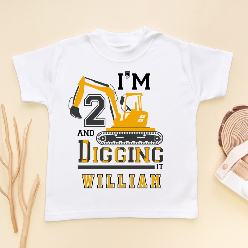 I'm 2 And Digging It Personalised Builder/Construction Birthday Kids & Toddler T Shirt - Little Lili Store (8640370770200)