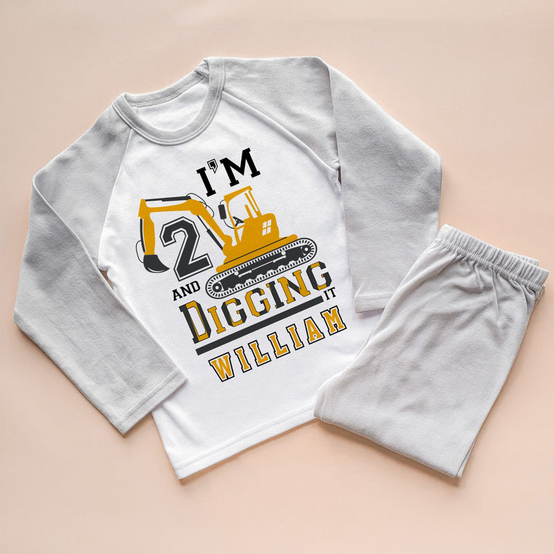 I'm 2 And Digging It Personalised Builder/Construction Birthday Pyjamas Set - Little Lili Store (8640375685400)