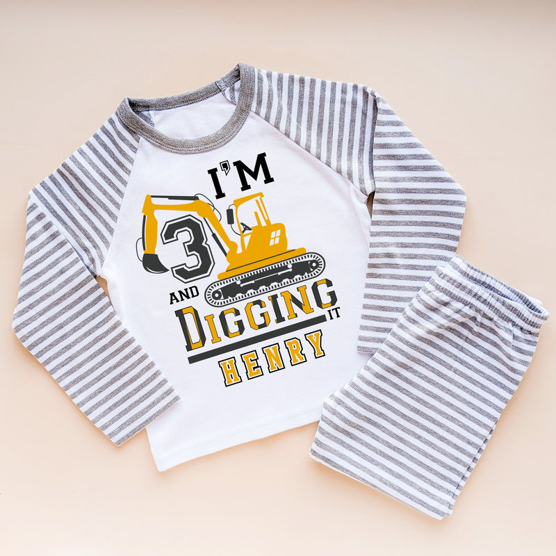 I'm 3 And Digging It Personalised Builder/Construction Birthday Pyjamas Set - Little Lili Store (8640376439064)