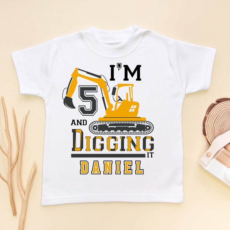 I'm 5 And Digging It Personalised Builder/Construction Birthday Kids & Toddler T Shirt - Little Lili Store (8640372375832)