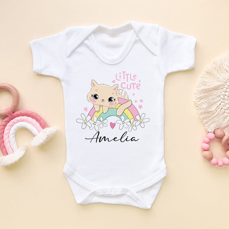 Kitten On a Rainbow Personalised Name Baby Bodysuit - Little Lili Store (6609756061768)